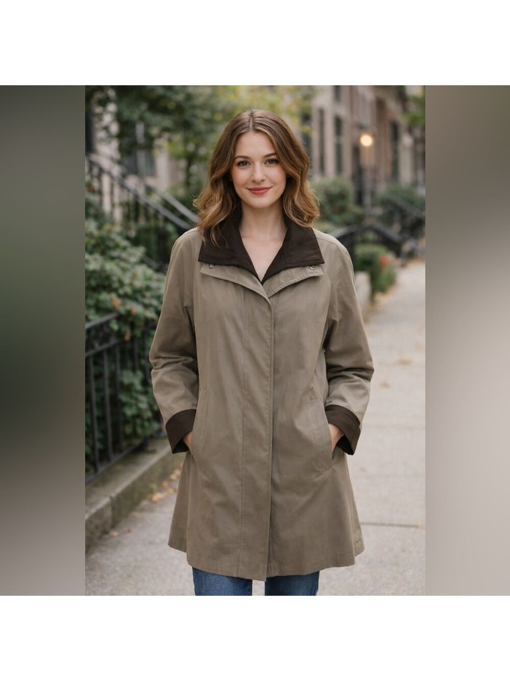 Vintage unisex Long Tan Jacket Trench Coat cottagecore granny grandpa